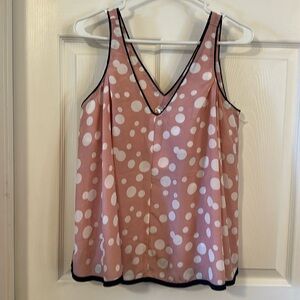 Esley pink/navy/white polka dot V-neck top. Small.